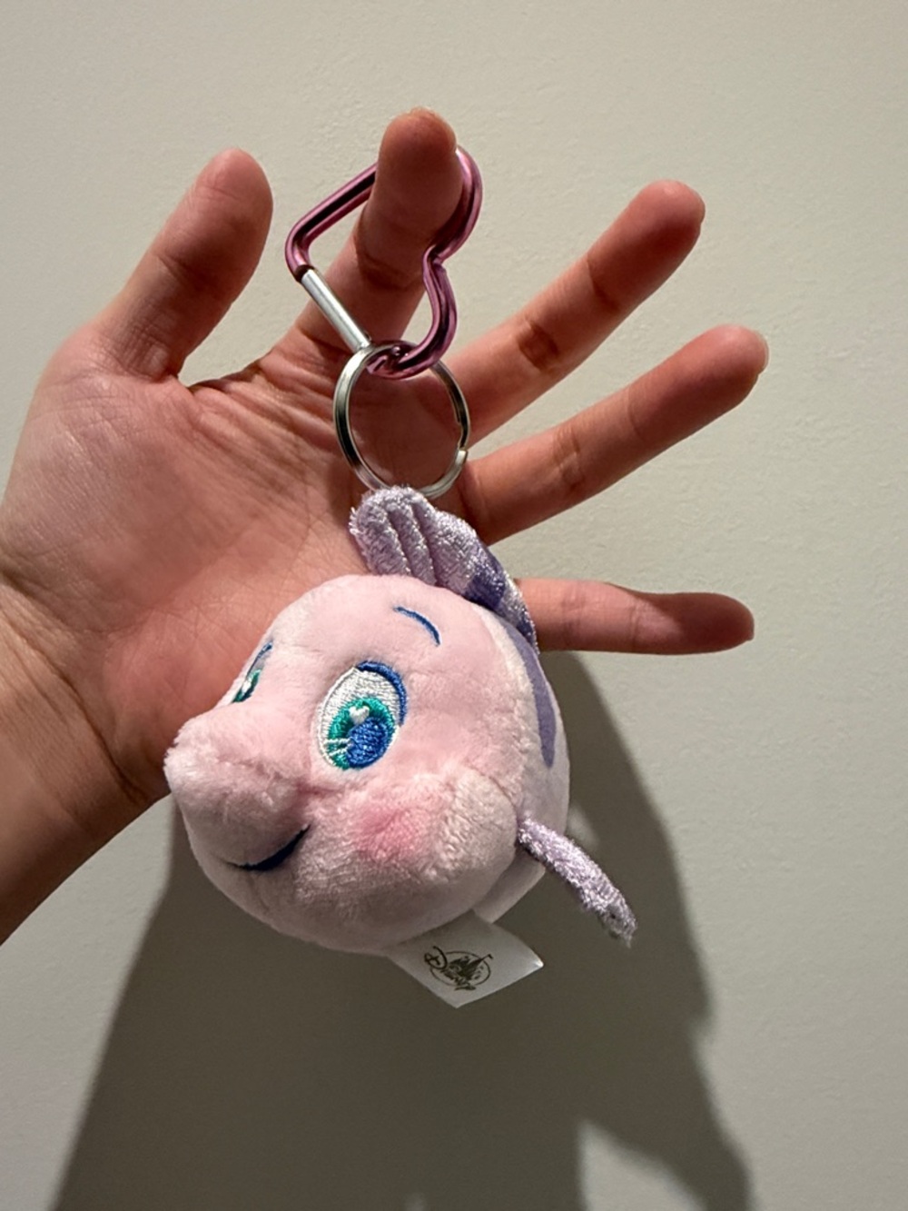 Disney Little Mermaid Flounder Pink Plush Fish Keychain with Clip Japan